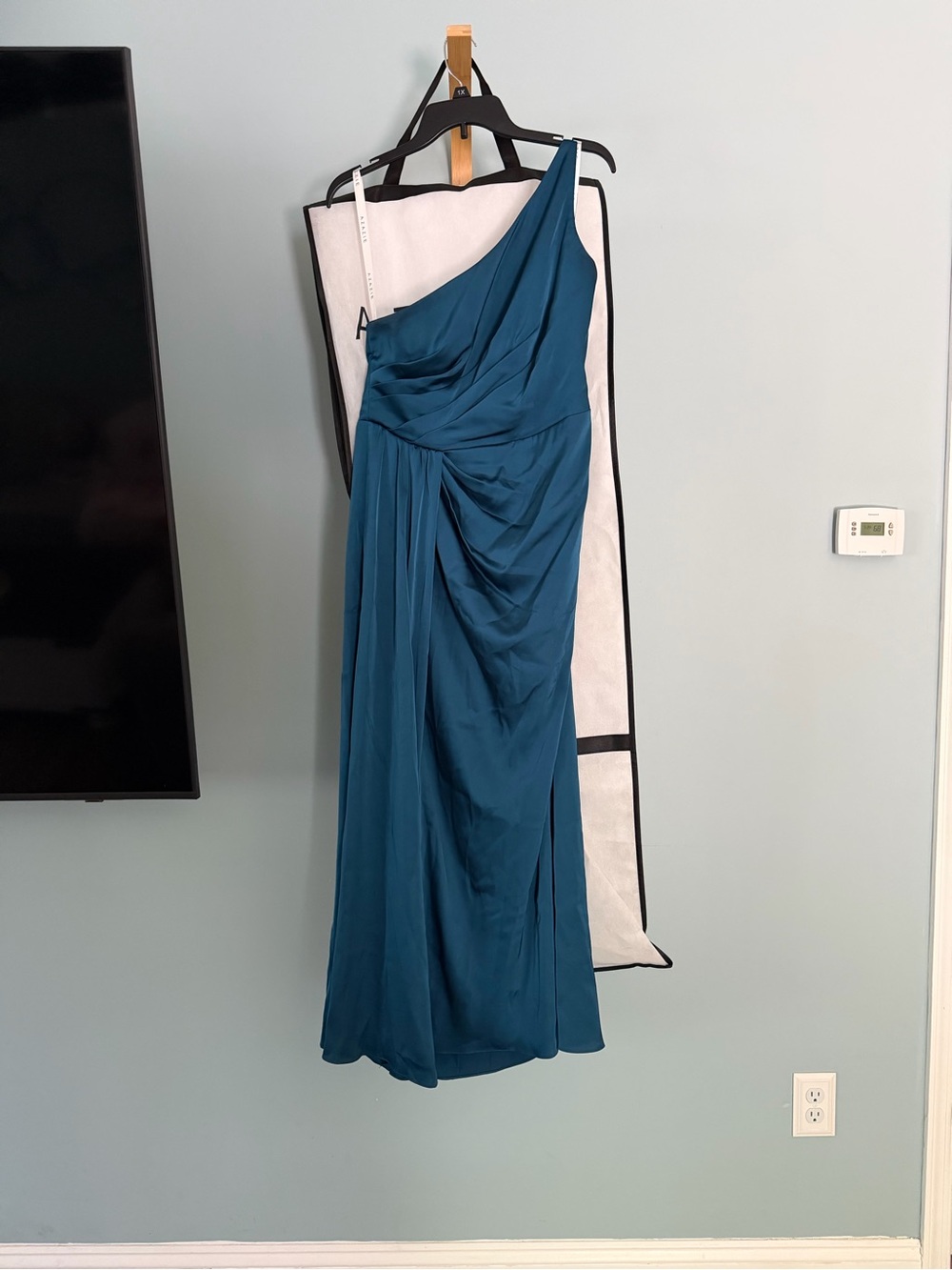 Azazie Brooke One-Shoulder Ink Blue Satin Dress